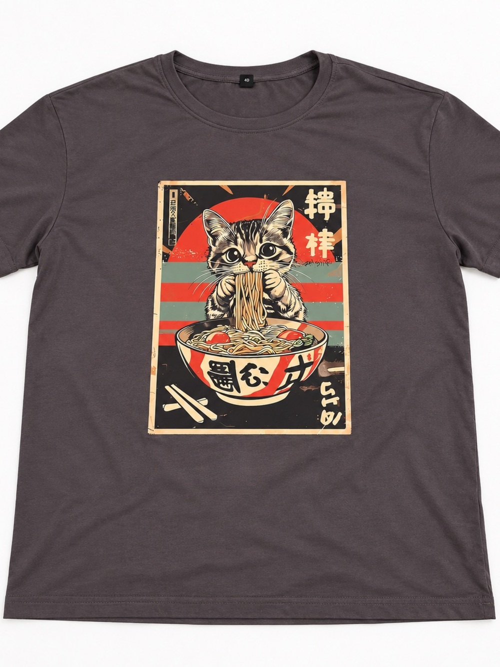 Ramen Cat Graphic Tee in Charcoal - Unbranded